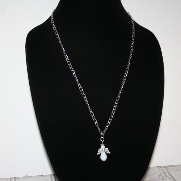 Beautiful silver and white bead angel necklace 24" - Picture 3 of 4